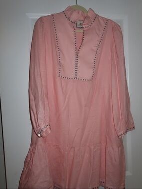 Tuckernuck Pink Embroidered Ruffle-Neck Casual Dress
